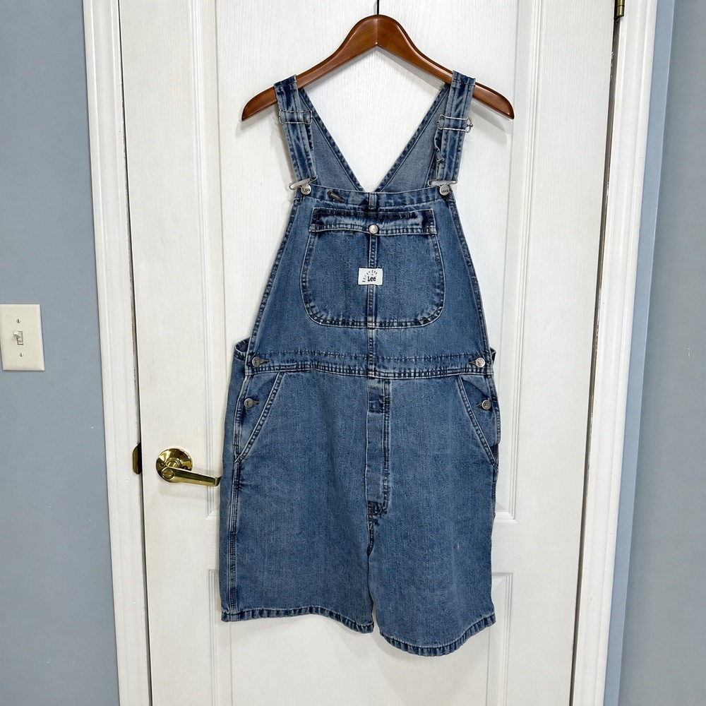 Lee Riveted Denim Shortalls Medium Wash Blue Overalls 1X REG Vintage Style